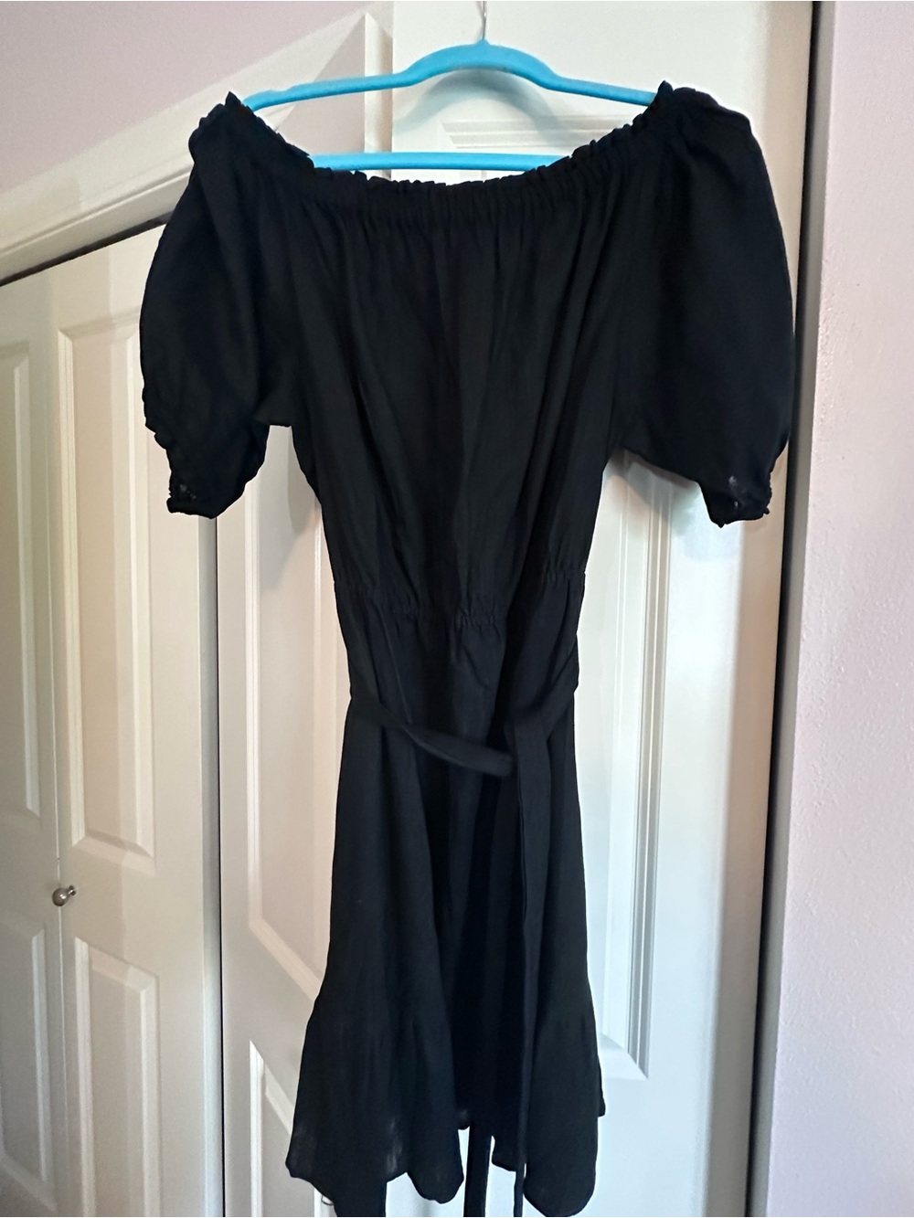 Black Off-Shoulder Linen Dress